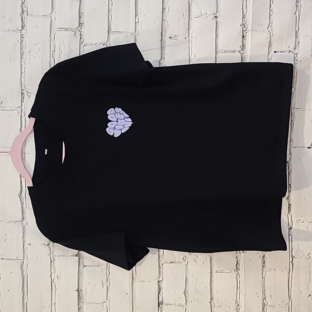 ROMWE Shein Mens' Good Vibes Only Heart Graphic Crew Neck Short Sleeve Tee Black